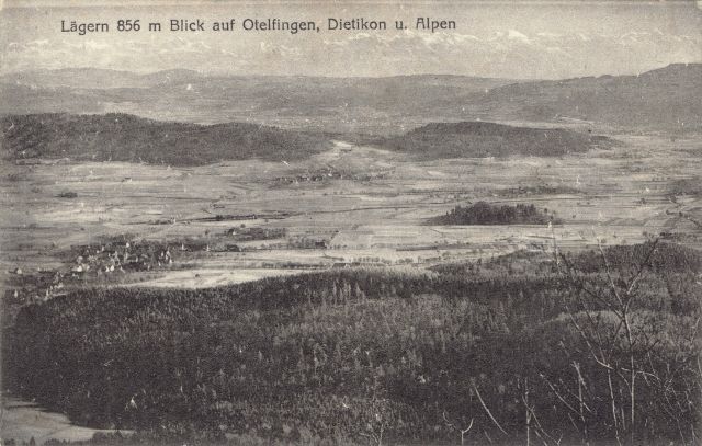 Postkarte von Otelfingen: Blick von der Lägern um 1920