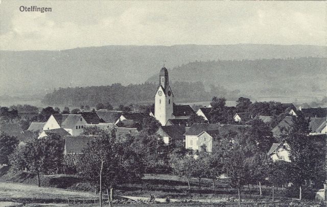 Postkarte von Otelfingen: Dorfansicht 1911 ex Panorama links