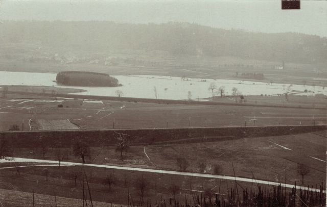 Postkarte von Otelfingen: Riet Überschwemmung rechts 1918