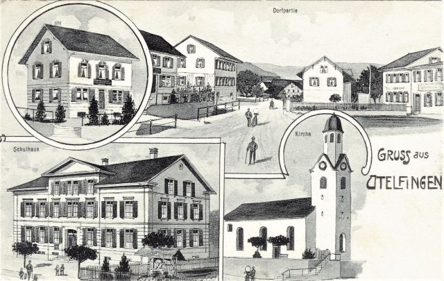 Postkarte von Otelfingen: Dorfansicht um 1905