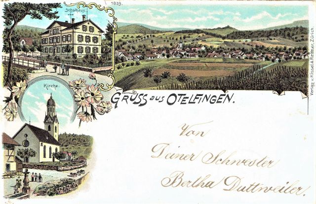Postkarte von Otelfingen: Dorfansicht um 1897