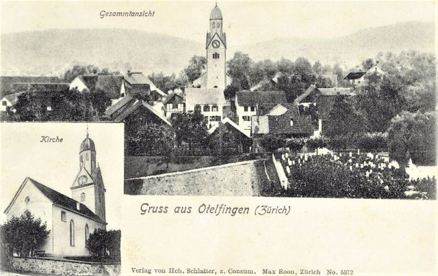 Postkarte von Otelfingen: Dorfansicht um 1905